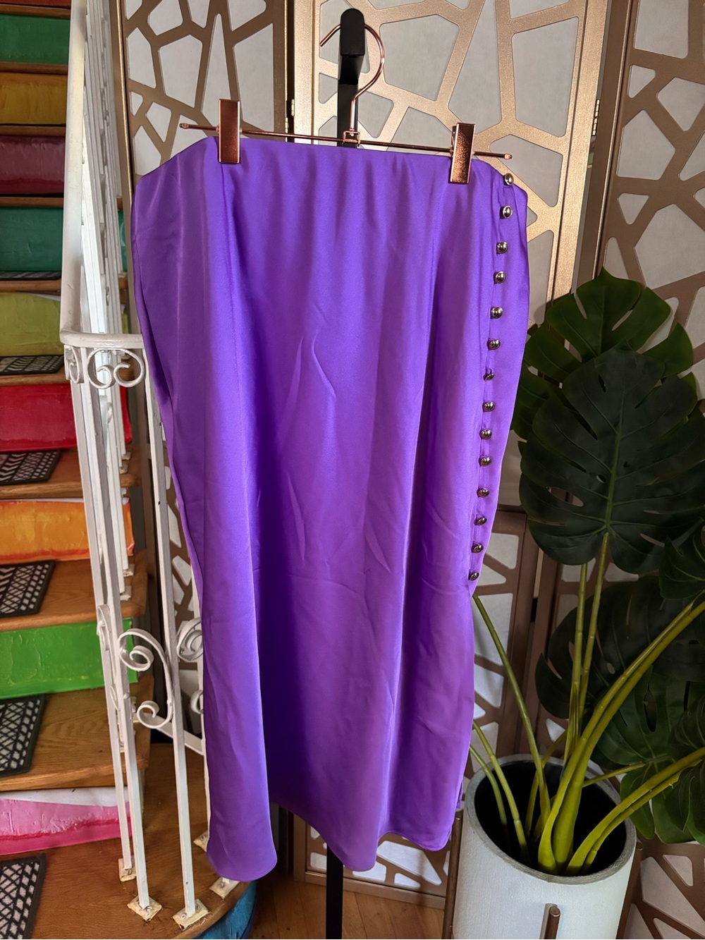 Ann Taylor Violet Midi Skirt with Side Button Detail
